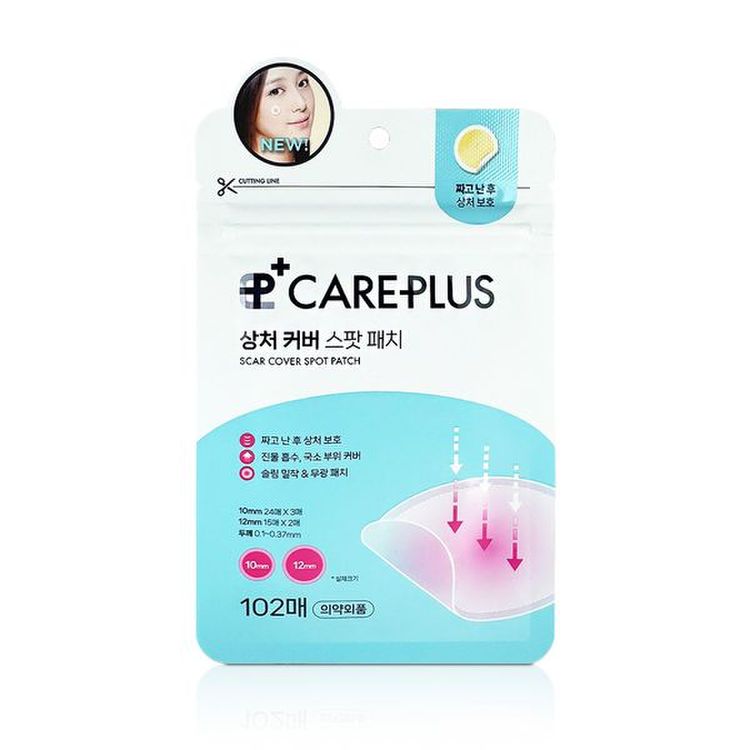 olive-young-careplus-scar-cover-spot-patch-102pcs Care-Plus scar cover spot patch packaging on a white background