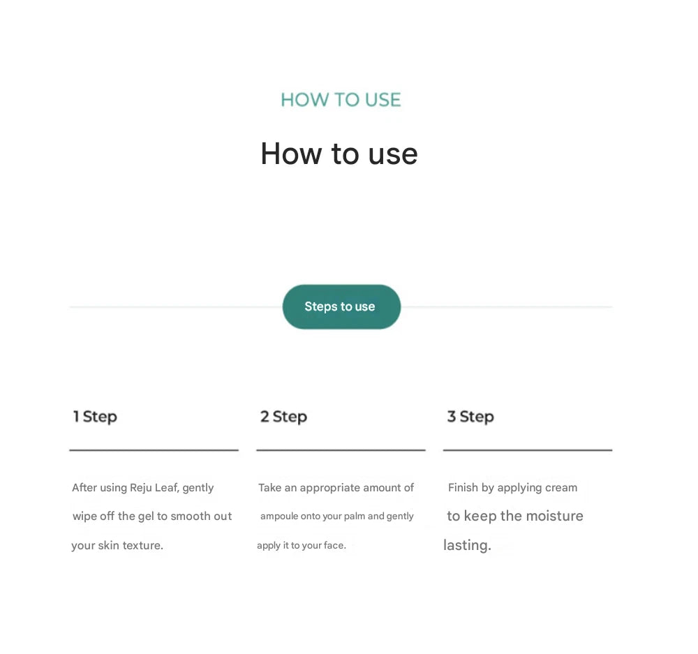 REJURAN Recover Healer c-PDRN Lifting Ampoule 2mL x 14ea Instructions on how to use a skincare product with step-by-step guidance.